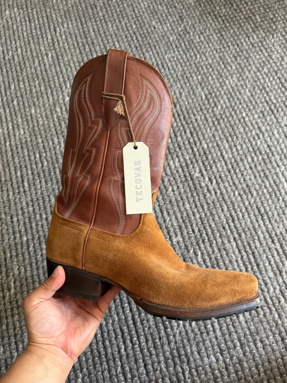 Tecovas Suede Snip Toe with Smooth Leather Uppers (Two-Tone) Vibram Sole